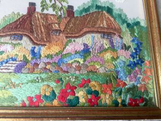 2 x Vintage Embroideries English Country Cottages Gardens Oast Houses framed 11