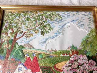 2 x Vintage Embroideries English Country Cottages Gardens Oast Houses framed 8