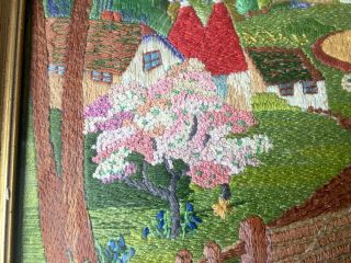 2 x Vintage Embroideries English Country Cottages Gardens Oast Houses framed 9