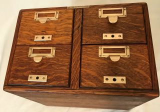 Antique Tiger Oak Library Bureau Sole Makers Dovetailed 4 Drawer Card Cabinet 11