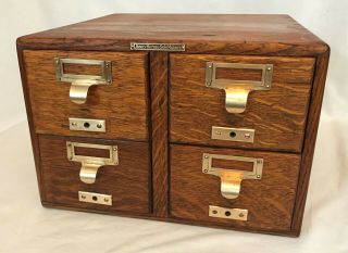 Antique Tiger Oak Library Bureau Sole Makers Dovetailed 4 Drawer Card Cabinet