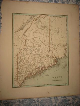 Large Important Antique 1838 Maine Bradford Handcolored Map Portland Bangor Nr