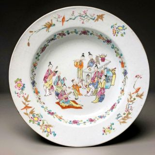Antique Chinese Famille Rose Musicians Plate 18th Century Qianlong Porcelain