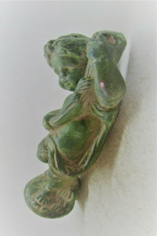 Museum Quality Ancient Roman European Finds Statuette Of Cupid Holding Pillar
