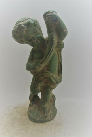 MUSEUM QUALITY ANCIENT ROMAN EUROPEAN FINDS STATUETTE OF CUPID HOLDING PILLAR 2