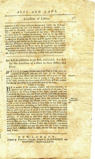 REVOLUTIONARY WAR CONNECTICUT ACTS & LAWS NOVEMBER 1780 PLUNDER & ILLICIT TRADE 2