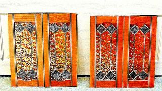 Antique Doubled Stained Glass Framed And Hinged Cabinet Doors