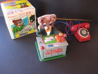 1950s Vintage Cragstan Tin Battery Operated Telly Bear With Box_japan_working