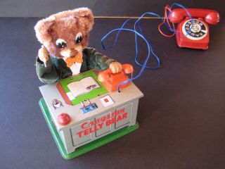 1950s VINTAGE CRAGSTAN TIN BATTERY OPERATED TELLY BEAR WITH BOX_JAPAN_WORKING 2