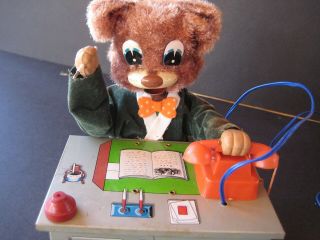 1950s VINTAGE CRAGSTAN TIN BATTERY OPERATED TELLY BEAR WITH BOX_JAPAN_WORKING 4