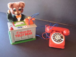 1950s VINTAGE CRAGSTAN TIN BATTERY OPERATED TELLY BEAR WITH BOX_JAPAN_WORKING 5