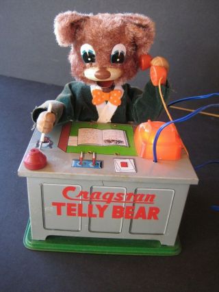 1950s VINTAGE CRAGSTAN TIN BATTERY OPERATED TELLY BEAR WITH BOX_JAPAN_WORKING 8