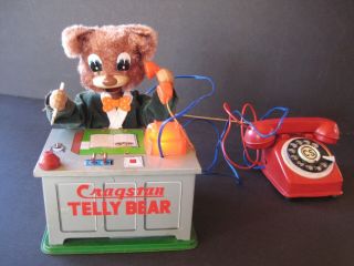 1950s VINTAGE CRAGSTAN TIN BATTERY OPERATED TELLY BEAR WITH BOX_JAPAN_WORKING 9