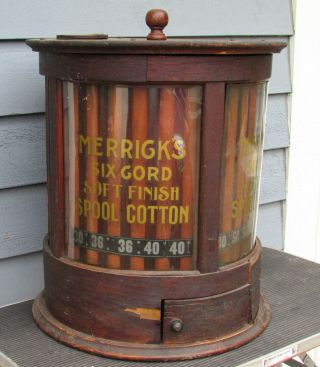 Antique Merrick ' s Cylinder Oak Spool Cabinet General Store Display 2