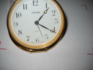 Vintage 8 Days Swiss Made Concord Gold Tone Solid BrassTraveling Clock W/ Case 8