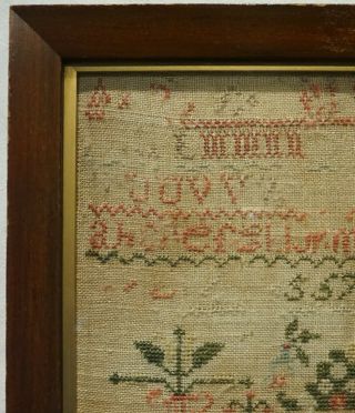 SMALL EARLY 19TH CENTURY MOTIF & VERSE SAMPLER BY JANE HUTTON AGED 9 - 1834 4