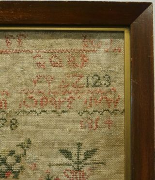 SMALL EARLY 19TH CENTURY MOTIF & VERSE SAMPLER BY JANE HUTTON AGED 9 - 1834 5