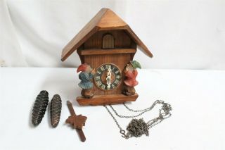 Vintage Black Forest Cookoo Hand Carved Clock Hubert Herr Germany 2 Men Bird