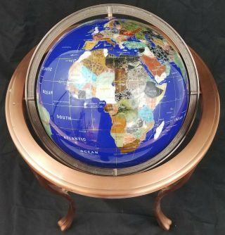 Alexander Kalifano Gemstone Inlayed Brass Floor Standing World Globe
