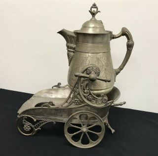 Rare Simpson Hall Miller Co.  Quadruple Silverplate Coffee Tea Service Cart