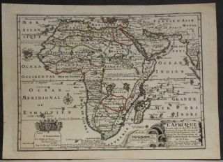 African Continent 1700 Nicolas De Fer Unusual Antique Copper Engraved Map