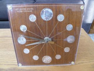 Vintage Marion Kay Last United States Silver Coinage Square Clock 72 Walnut