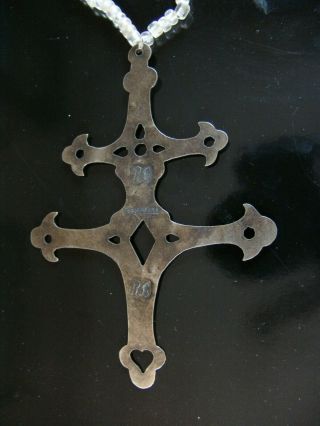 Large Fur Trade Silver Cross Of Lorraine With Heart Marked R C