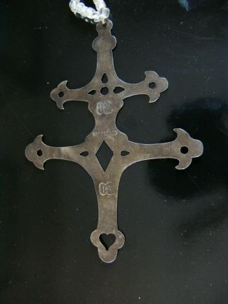 Large Fur Trade Silver Cross of Lorraine with Heart Marked R C 3