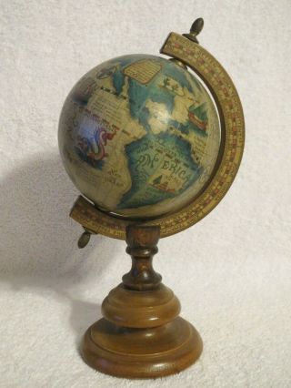 Vintage Olde World Italian Italy Wood Globe Desk Item Paperweight Latin