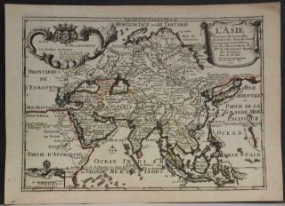 Asian Continent 1700 Nicolas De Fer Unusual Antique Copper Engraved Map