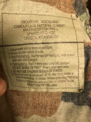 United States Army Camouflage CAMO BDU Woodland Pants Small Regular,  Belt 4