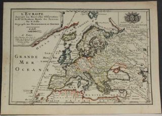 European Continent 1700 Nicolas De Fer Unusual Antique Copper Engraved Map