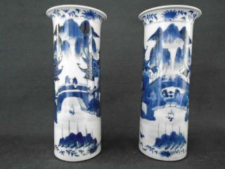 An Antique Chinese Export Porcelain B&w Sleeve Vases,  19th.  C.  Slightly Af.