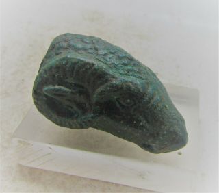Circa 100 - 300ad Roman Era Bronze Pommel In The Form Of A Rams Head Patina