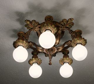 RARE 20 ' s ART DECO Antique Victorian Ceiling Light CHANDELIER 2
