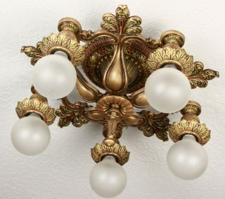 RARE 20 ' s ART DECO Antique Victorian Ceiling Light CHANDELIER 5