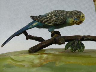 Antique Austrian Cold Bronze Two Parrots Ashtray Green Onyx Base 4