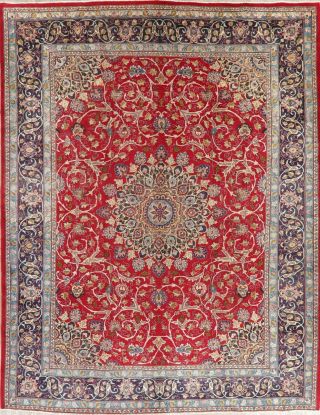 Vintage Traditional Persian Area Rug Hand - Knotted Oriental Red Blue Wool 10x13