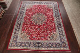 VINTAGE Traditional Persian Area Rug Hand - Knotted Oriental RED BLUE Wool 10x13 2