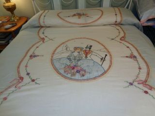 Antique Embroidered,  Lace Coverlet,  Pillow (s) And Dresser Scarf.