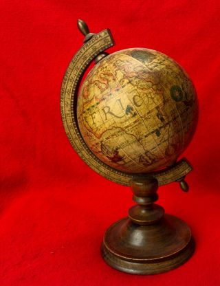 Vintage Italian Old World Globe In Latin Celestial 8” Small Wood Base Italy