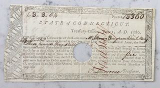 Revolutionary War Connecticut Line Pay Order Treasury Certificate Note 1780