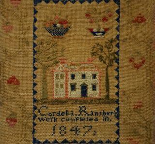 MID 19TH CENTURY HOUSE & MOTIF SAMPLER BY CORDELIA RANSBERY - 1847 10