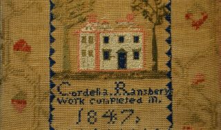 MID 19TH CENTURY HOUSE & MOTIF SAMPLER BY CORDELIA RANSBERY - 1847 8