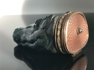 Antique Faberge Silver Enamel Bloodstone Diamonds Pill Box Crocodile Head 3