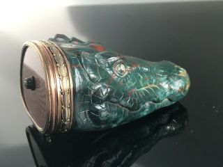 Antique Faberge Silver Enamel Bloodstone Diamonds Pill Box Crocodile Head 4