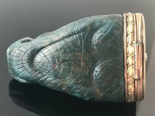 Antique Faberge Silver Enamel Bloodstone Diamonds Pill Box Crocodile Head 5