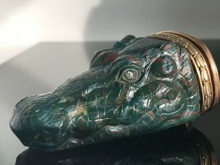 Antique Faberge Silver Enamel Bloodstone Diamonds Pill Box Crocodile Head 6