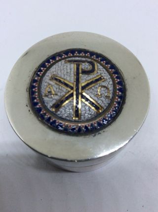 Rare 1912 Solid Silver Micro Mosaic Religious Counter Wafer Box By Goldsmiths