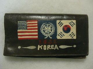 Korean War 1952 U.  S.  Korea And United Nations Flags Soldier Souvenir Wallet